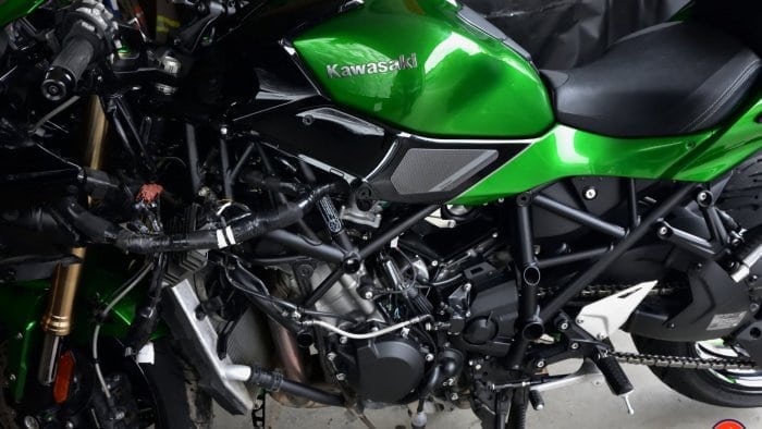 2018 Kawasaki Ninja H2SXSE with left side fairing removed.
