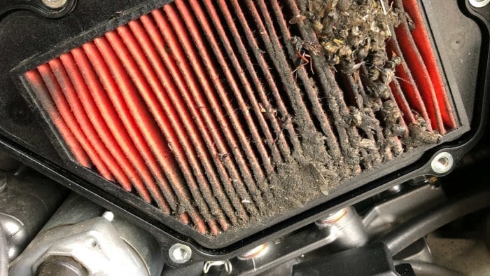 2018 Kawasaki H2SXSE air filter plugged with bug guts.