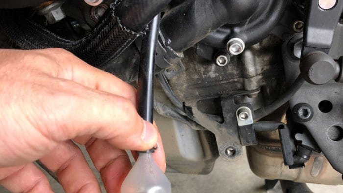 2018 Kawsaki H2SX SE oil collector bottle from supercharger inlet.