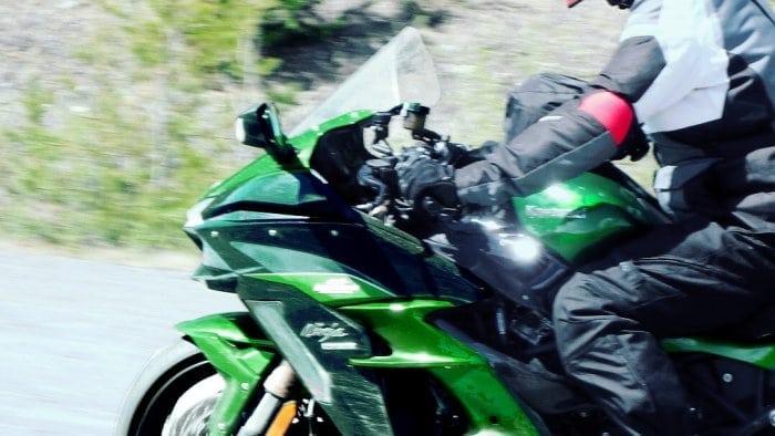 2018 Kawasaki Ninja H2SXSE riding fast on the Alaska highway.