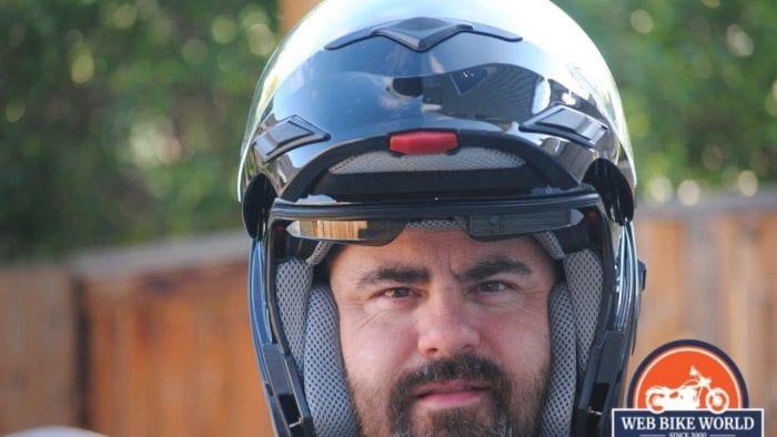 ZOX Brigade SVS Solid Helmet Visor up as shown while worn