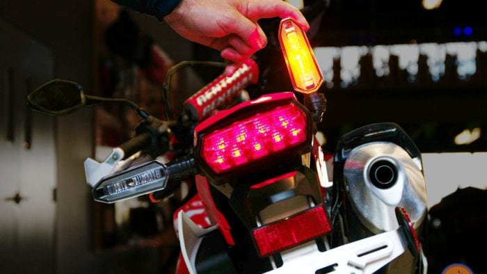 Flexible turn signal perch on a 2019 Honda CRF450L
