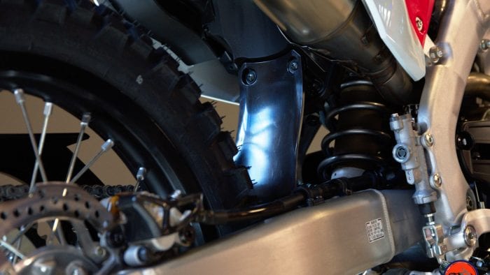 Rear shock and swingarm on a 2019 Honda CRF450L