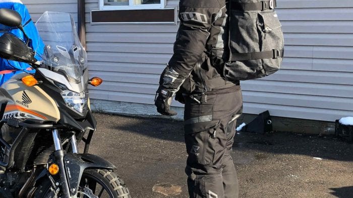 Me wearing the Velomacchi 40L Speedway Backpack.