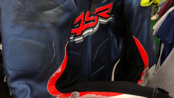 4SR leather racing suit.