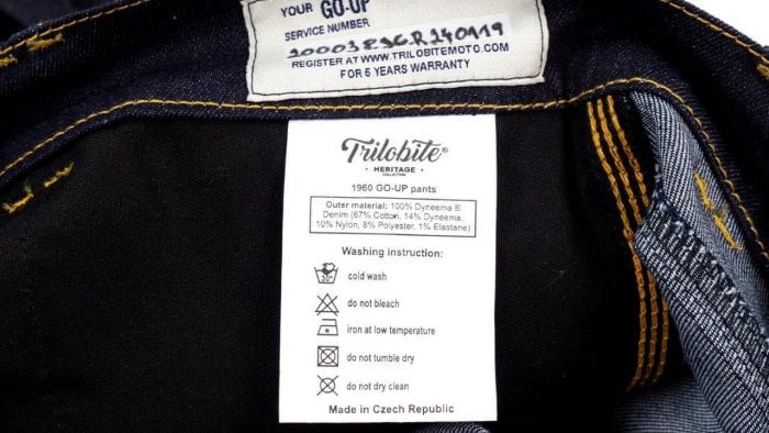 Trilobite Go-Up Jeans serial number and care instructions