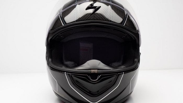 Scorpion EXO-ST1400 Carbon Helmet frontal view with visor up