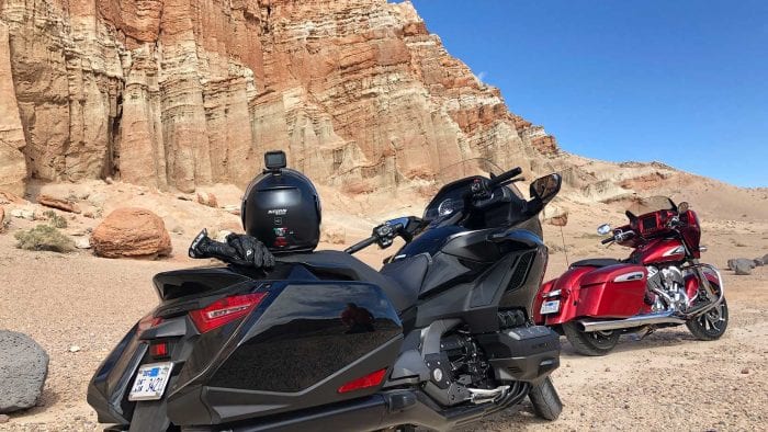 Honda Gold Wing DCT and Indian Chieftain ltd at Red Rock Canyon.