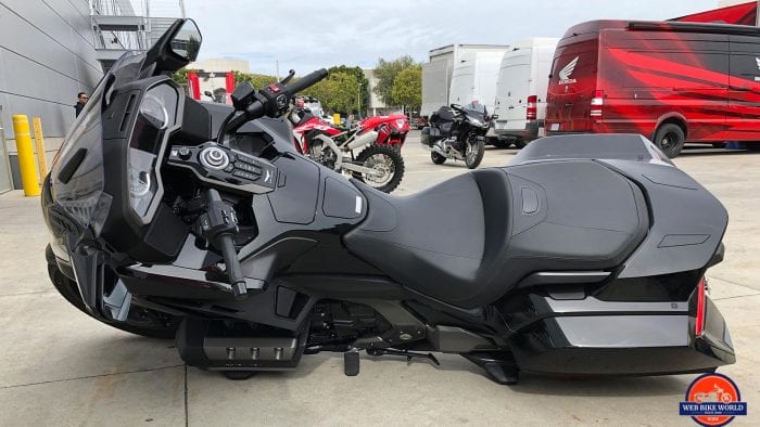 Honda Gold Wing DCT resting on the frame sliders.
