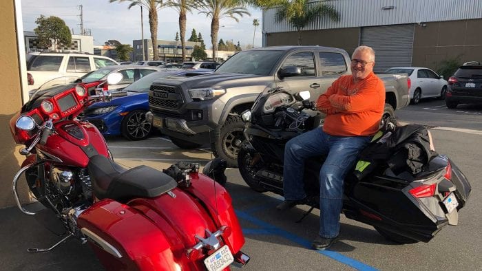 Greg with the Honda Gold Wing DCT and Indian Chieftain Limited.