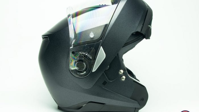 Chinbar raised on the Nolan N100-5 helmet..