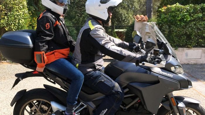 2019 Ducati Multistrada 1260S with rider and passenger on board.