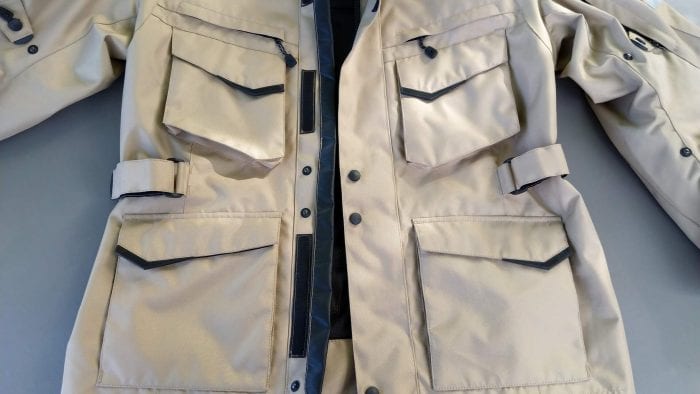 Motonation Pursang Textile Adventure Jacket pocket fasteners, pull strips, flaps