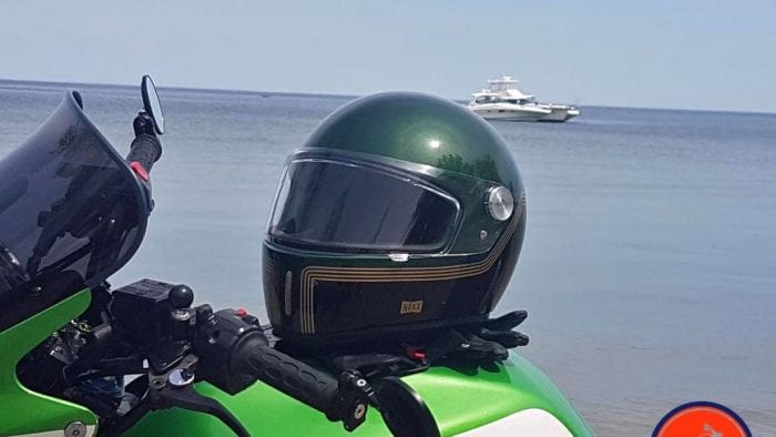 NEXX X.G100 Racer Motordrome Helmet featured on Kawasaki Motorcycle