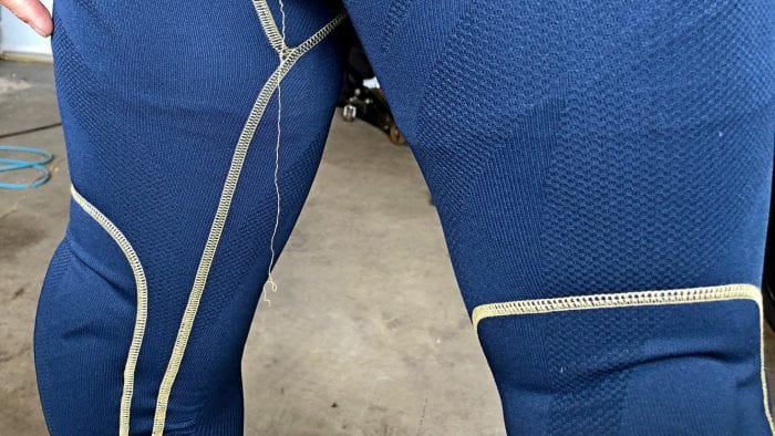 Failed seam stitching on the Forcefield Sport Suit XV.