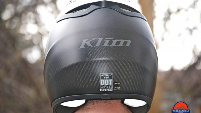 KLIM K1R Raw Karbon Helmet back view worn on Gerry