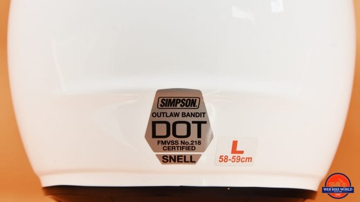 Simpson Outlaw Bandit SNELL and DOT sticker.