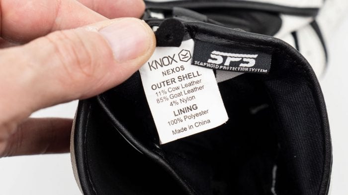 Knox Nexos Gloves interior info tag