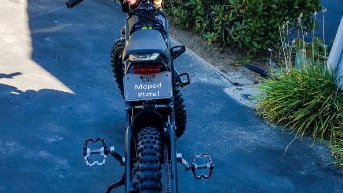 Moped plate on rear of bike