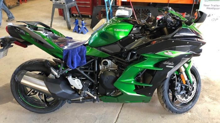 My Ninja H2SX SE being paint corrected before ceramic coating installation.