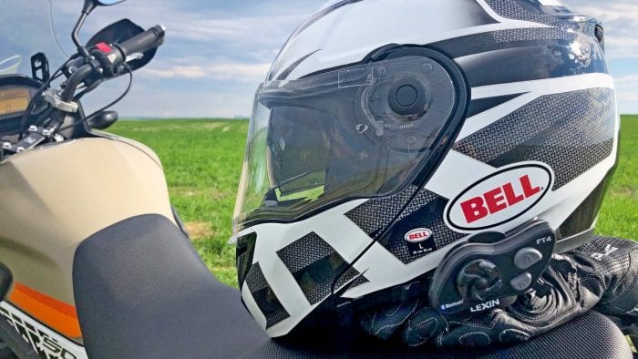 The Lexin FT4 installed on a Bell SRT Modular helmet.