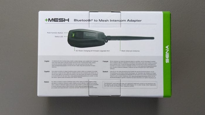SENA +Mesh Adapter back of retail box