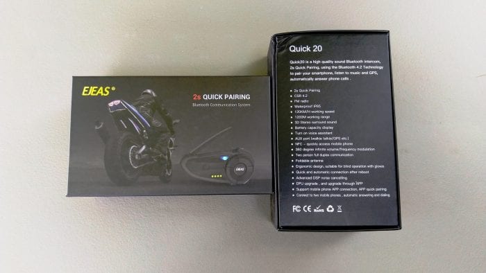 EJEAS Quick 20 Bluetooth Helmet System retail box specifications