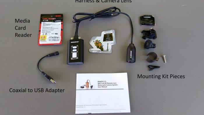 INNOVV C5 Helmet Camera - labeled kit contents