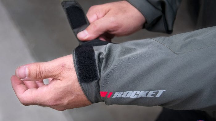 Wrist adjuster strap on the Joe Rocket Canada Alter Ego 14 jacket.