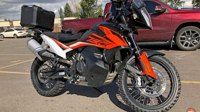 A 2019 KTM 790 Adventure with Motoz Tractionator Adventure tires on it.