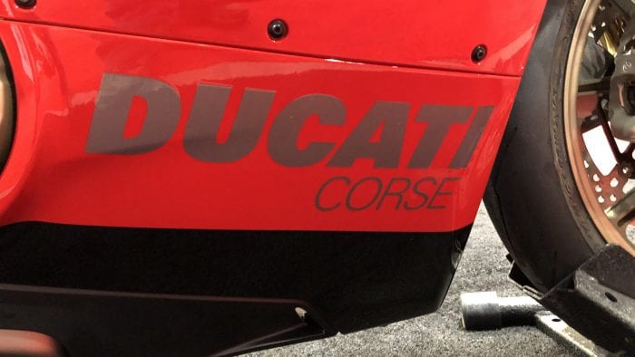 2020 Ducati Panigale V4 916 25th Anniversario Edition lower fairing detail "Ducati Corse"