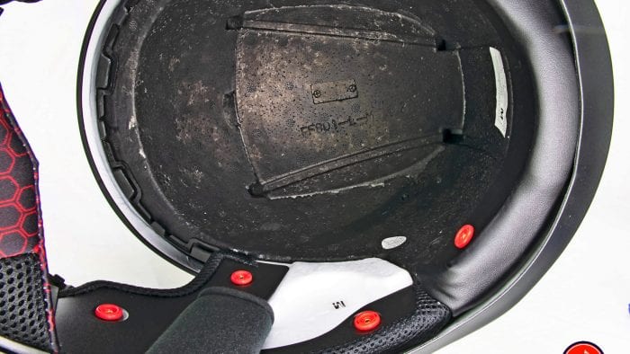 The Sedici Strada II helmet interior EPS foam.