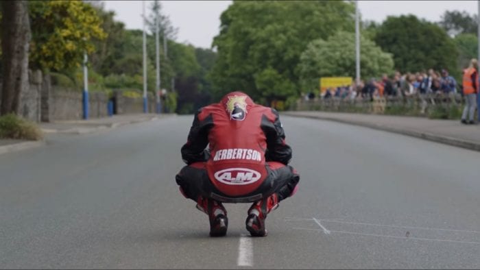 Dominic Herbertson at the start finish line, visualizing the race
