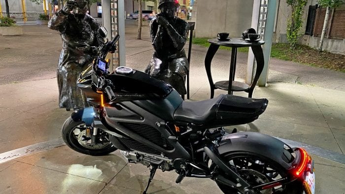 Night shot of the 2020 Harley Davidson Livewire.