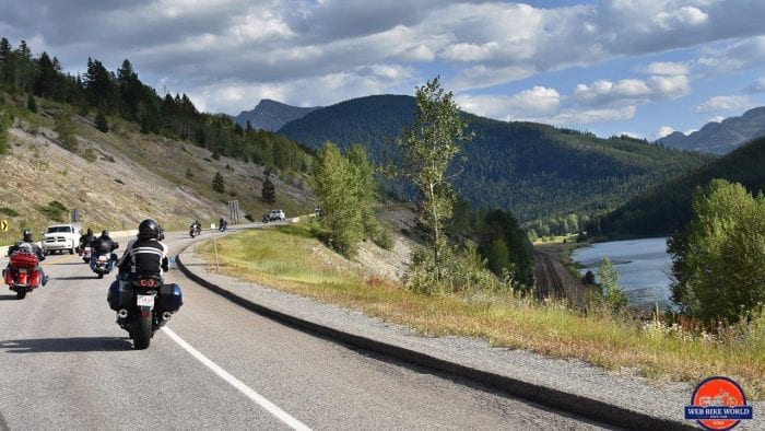 Motorcycles on the highway in Alberta, Canada.