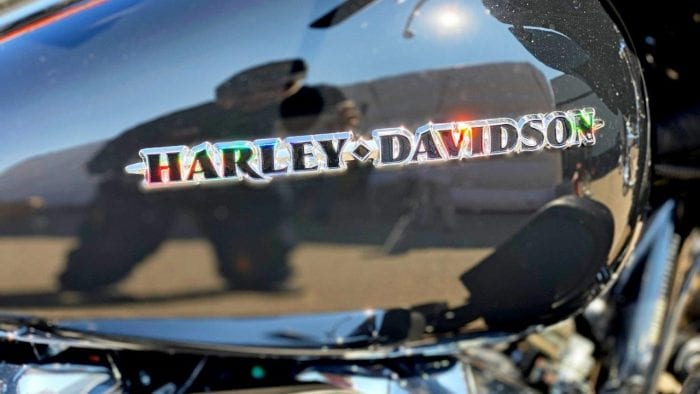A Harley Davidson gas tank emblem.