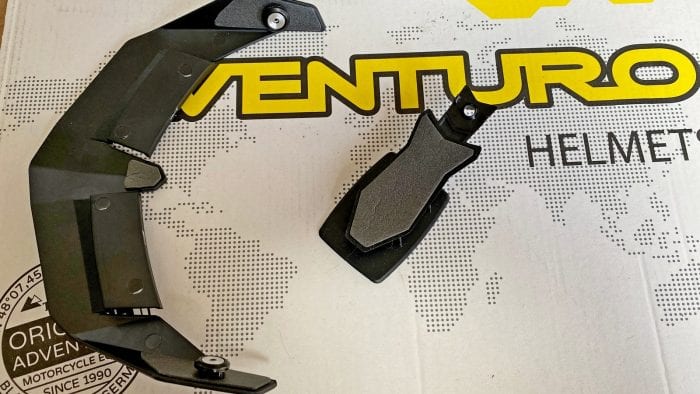 Back side of sun peak extension and GoPro mount for the Touratech Aventuro Traveller Carbon.