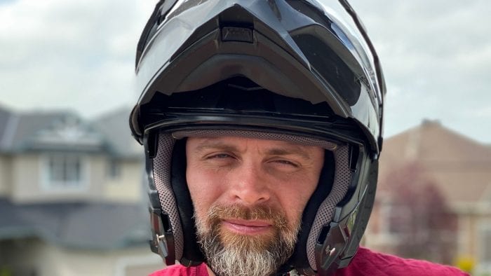 Front facing photo of Touratech Aventuro Traveller helmet.