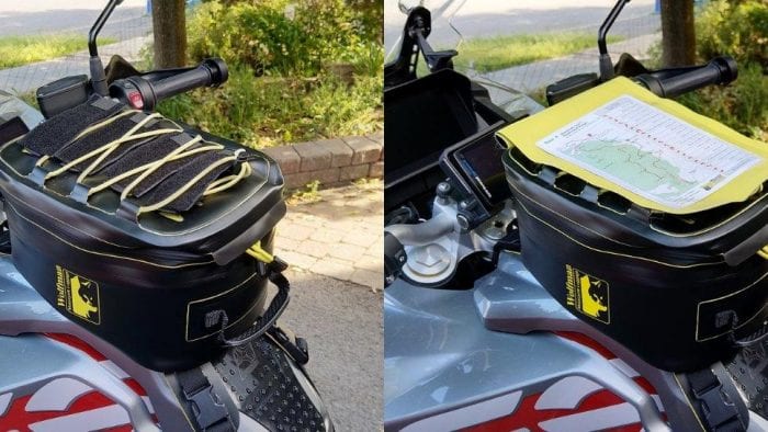 bungee shock cord and tool roll/document holder for Wolfman Blackhawk Motorcycle Tank Bag WP