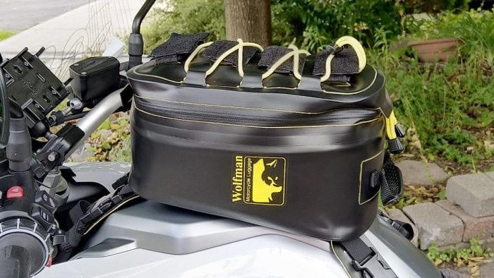 Wolfman Blackhawk Motorcycle Tank Bag WP on motorcycle