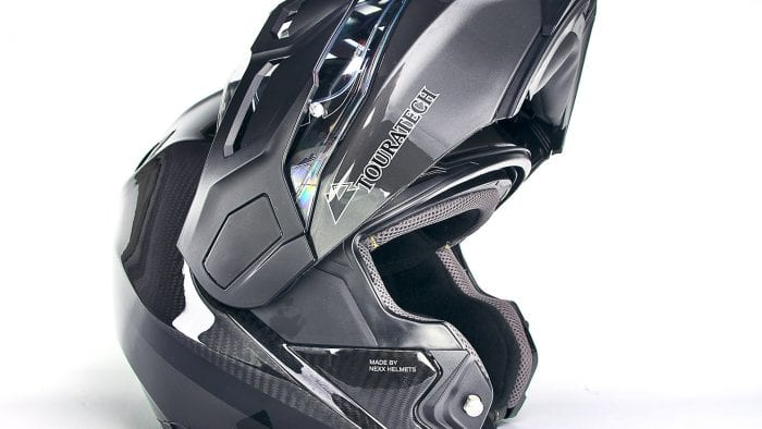 The chinbar, visor and sun peak on the Touratech Aventuro Traveller Carbon.