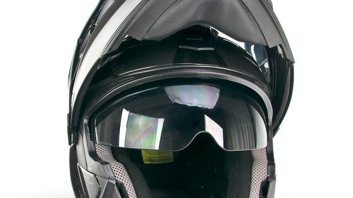 The integrated sun visor on the Touratech Aventuro Traveller Carbon.