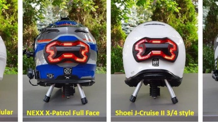 Brake Free Wireless Helmet Light mounted on various helmets