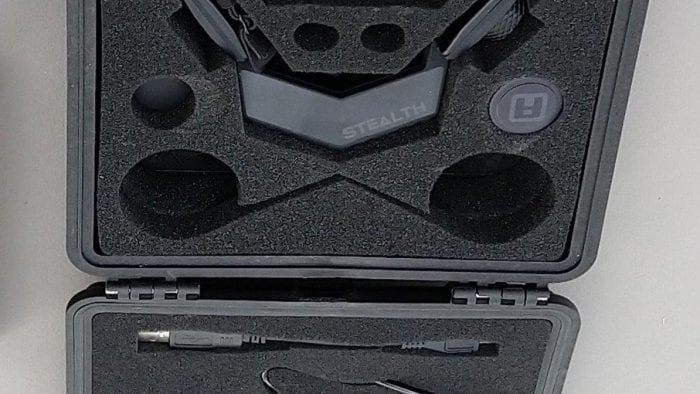 Close up shot of iASUS Stealth Throat microphone carrying case