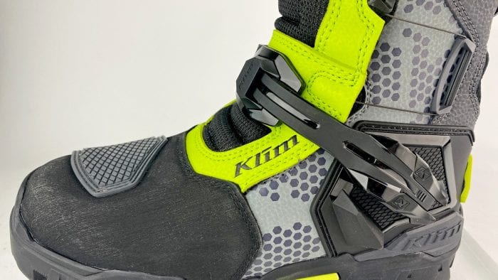 The outside view of a left Klim Adventure GTX boot.