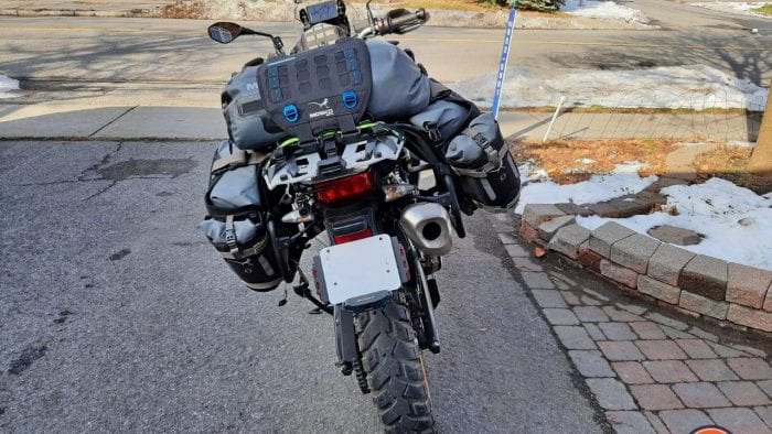 The Mosko Moto Reckless 80L v3.0 Revolver luggage on a BMW F850GS Adventure.