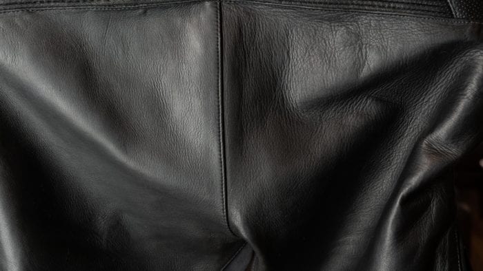 Closeup of cow hide leather used on the Aerostich 3.0 Transit suit