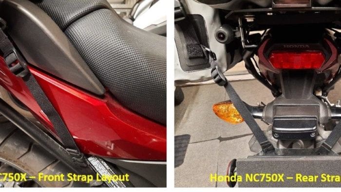 Various angles of D78 bag mounted on Honda NC750X
