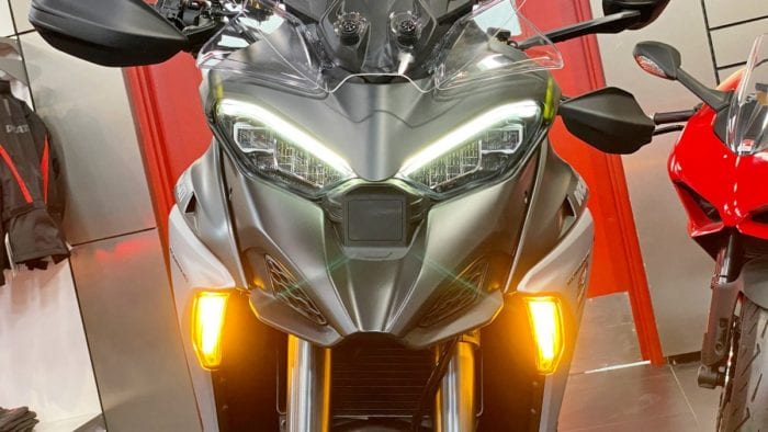 The front end of a 2021 Ducati Multistrada V4S.