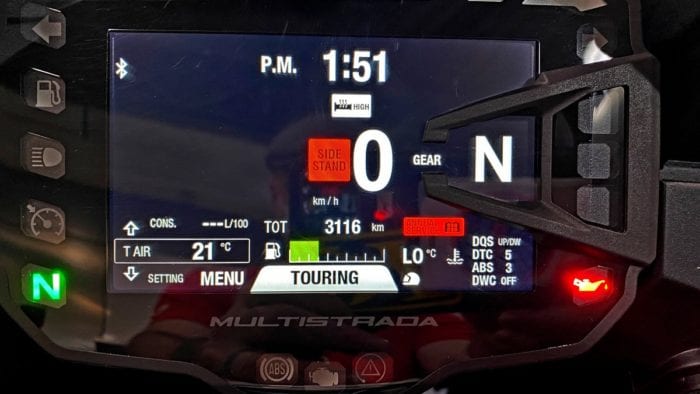 The Multistrada 1260S dash display.